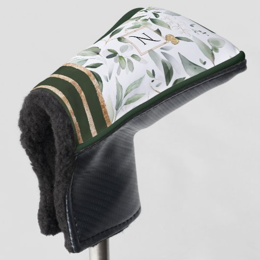 Floral Botanische Waterverf Glitter Monogram Golfheadcover (3/4 voorkant)