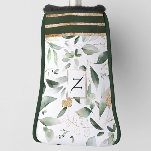 Floral Botanische Waterverf Glitter Monogram Golfheadcover (Draai 90)