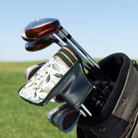 Floral Botanische Waterverf Glitter Monogram Golfheadcover (Insitu)