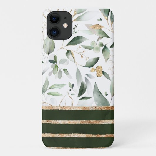 Floral Botanische Waterverf Gold Glitter Green Case-Mate iPhone Case (Achterkant)