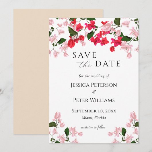 Floral Bougainvillea Save the Date Kaart (Voorkant / Achterkant)