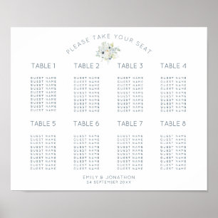 Floral Bouquet 8 Tables 80 Square Seating Chart Poster