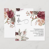 *~* Floral Bouquet AR15 QR RSVP BURGANDY WEDDING Kaart (Voorkant / Achterkant)