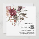 *~* Floral Bouquet AR15 QR RSVP BURGANDY WEDDING Kaart (Achterkant)