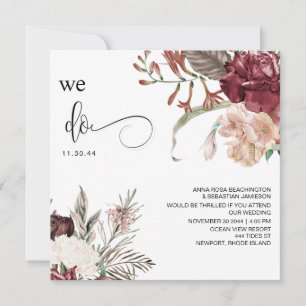 *~* Floral Bouquet AR15 QR RSVP BURGANDY WEDDING Kaart