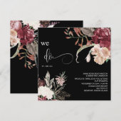 *~* Floral Bouquet AR15 RSVP MERLOT QR WEDDING Kaart (Voorkant / Achterkant)