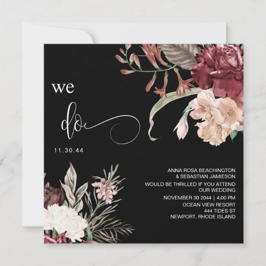 *~* Floral Bouquet AR15 RSVP MERLOT QR WEDDING Kaart (Voorkant)