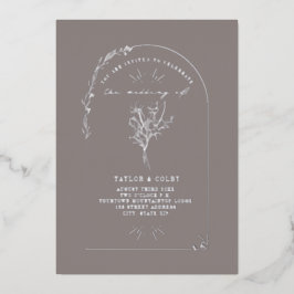 Floral Bouquet Arch Amethyst Wedding Folie Uitnodiging