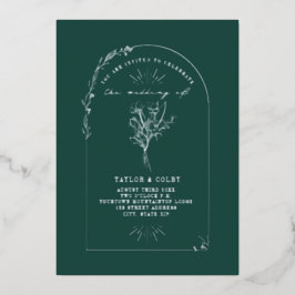 Floral Bouquet Arch Emerald Wedding Folie Uitnodiging