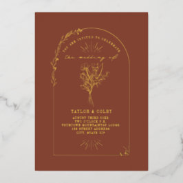 Floral Bouquet Arch Terracotta Wedding Folie Uitnodiging