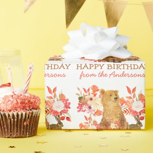 Floral Bouquet Beer Rabbit Birthday Wrapping Paper Cadeaupapier (Verjaardagsfeest)