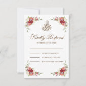  Floral Bouquet Border Islamic Wedding RSVP Kaartje (Voorkant)