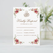  Floral Bouquet Border Islamic Wedding RSVP Kaartje (Staand voorkant)