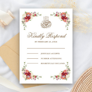  Floral Bouquet Border Islamic Wedding RSVP Kaartje