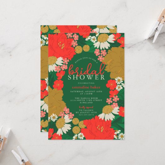 Floral Bouquet Bridal Shower Invitation Kaart (Voorkant / Achterkant in situ)
