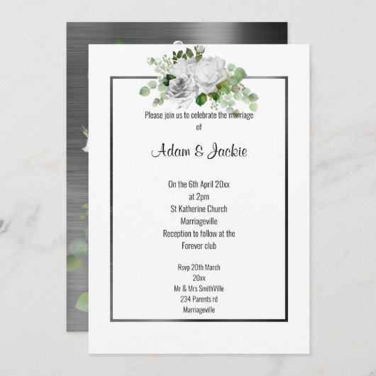 FLORAL BOUQUET BRUSHED BLACK TRIM WEDING KAART (Voorkant / Achterkant)