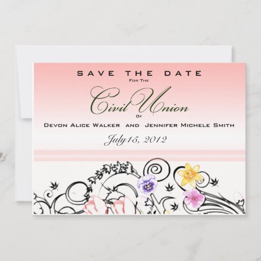 Floral Bouquet Civil Union Save the Date Invite (Voorkant)