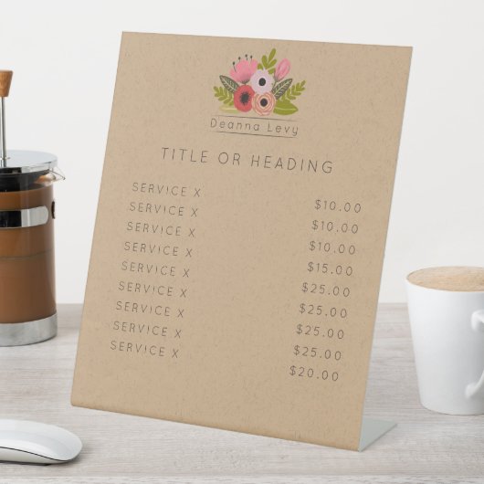 Floral Bouquet Custom Editable Table Shelf Sign Reclamebord Met Voetstuk (Insitu)