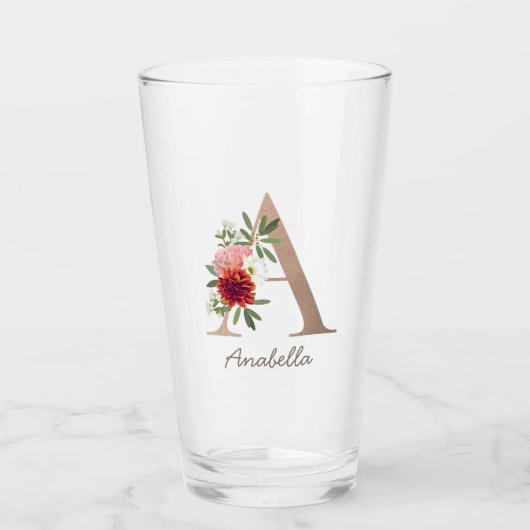 Floral bouquet gepersonaliseerde monogram letter A Glas (Voorkant)