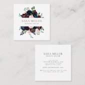 Floral Bouquet Greenery Pink Blue Burgundy Vierkante Visitekaartje (Voorkant / Achterkant)