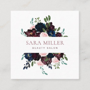 Floral Bouquet Greenery Pink Blue Burgundy Vierkante Visitekaartje
