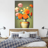 Floral bouquet groen met sinaasappel canvas afdruk (Insitu (Slaapkamer))