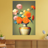 Floral bouquet groen met sinaasappel canvas afdruk (Insitu (Woonkamer))