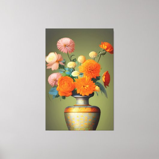 Floral bouquet groen met sinaasappel canvas afdruk (Voorkant)