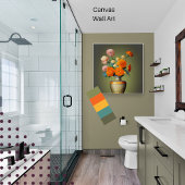 Floral bouquet groen met sinaasappel canvas afdruk