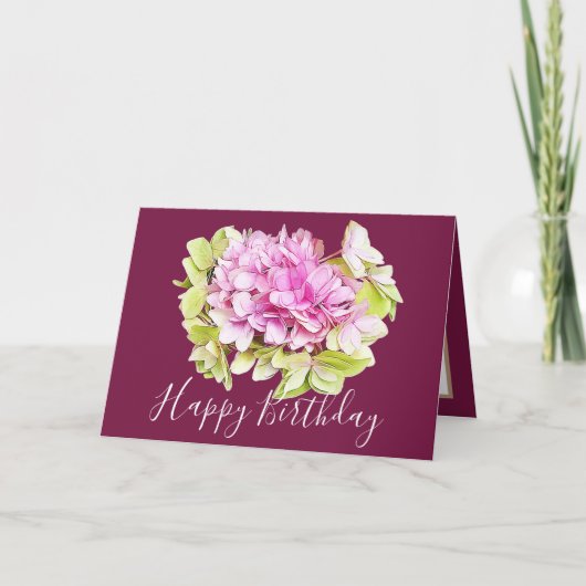 Floral Bouquet Hydrangea Flower Pink Girl Birthday Kaart (Voorkant)