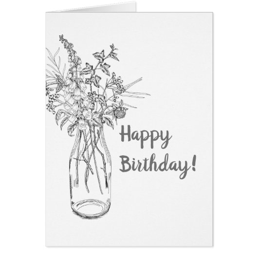 Floral Bouquet in Milk Fles Editable Note Kaart (Voorkant)