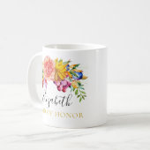 Floral Bouquet Maid of Honor met naam Koffiemok (Voorkant links)