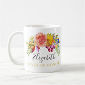 Floral Bouquet Maid of Honor met naam Koffiemok (Links)