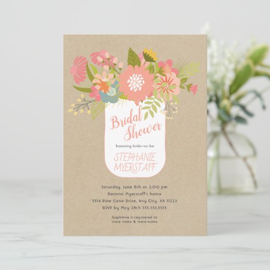 Floral Bouquet Mason vrijgezellenfeest kraft Kaart (Staand voorkant)