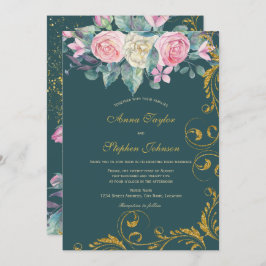 Floral Bouquet met Faux Gold Glitter Swirls Kaart