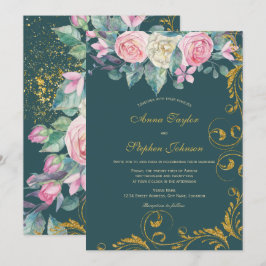 Floral Bouquet met Faux Gold Glitter Swirls Kaart