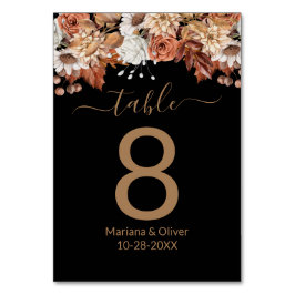 Floral Bouquet op Black Herfst Table Number Kaart