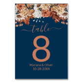 Floral Bouquet op Navy Blue Herfst Table Number Kaart (Achterkant)