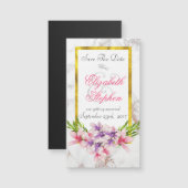 Floral Bouquet op White Marble Save the Date (Voorkant / Achterkant)