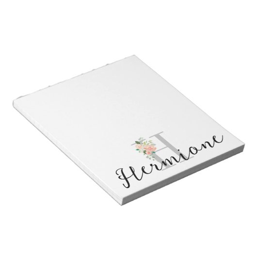 Floral Bouquet over Gepersonaliseerd Monogram en N Notitieblok (Schuin)