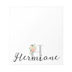 Floral Bouquet over Gepersonaliseerd Monogram en N Notitieblok