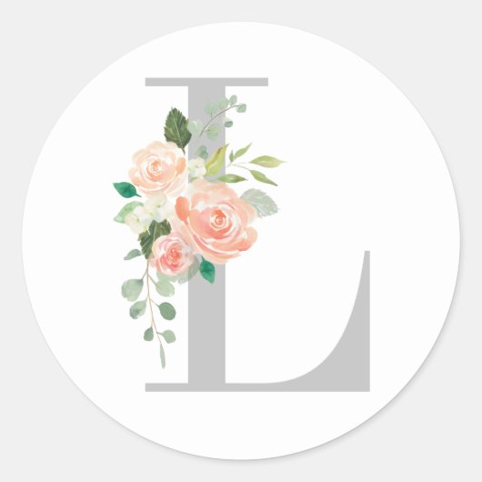 Floral Bouquet over gepersonaliseerd Monogram Init Ronde Sticker (Voorkant)