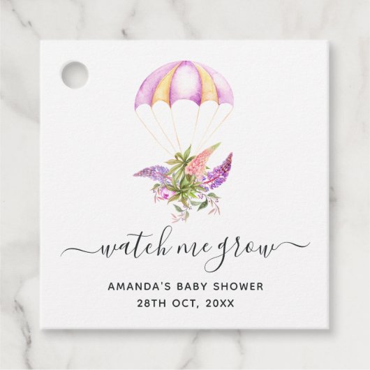 Floral Bouquet Parachute Baby shower Bedankjes Labels (Voorkant)