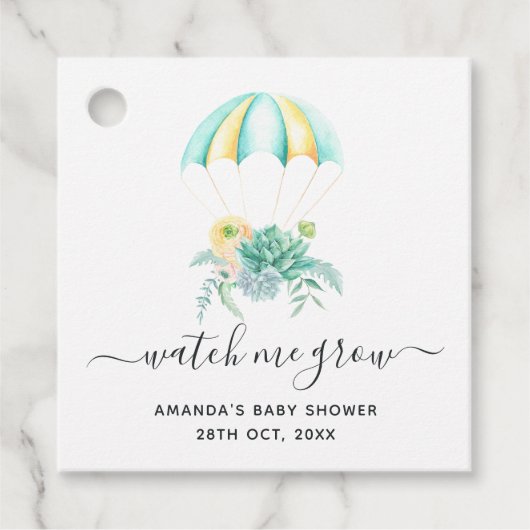 Floral Bouquet Parachute Baby shower Bedankjes Labels (Voorkant)