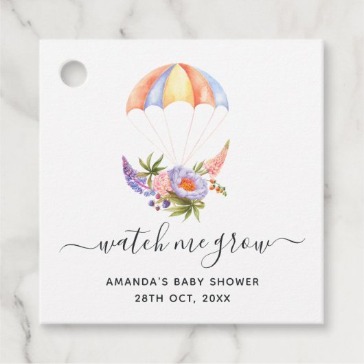 Floral Bouquet Parachute Baby shower Bedankjes Labels (Voorkant)