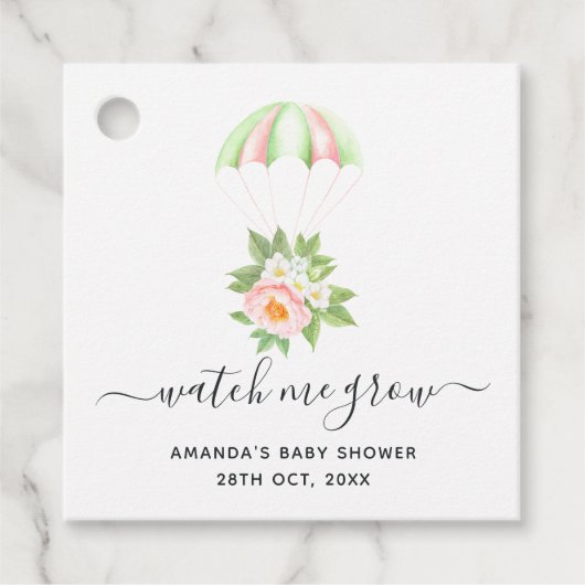 Floral Bouquet Parachute Baby shower Bedankjes Labels (Voorkant)