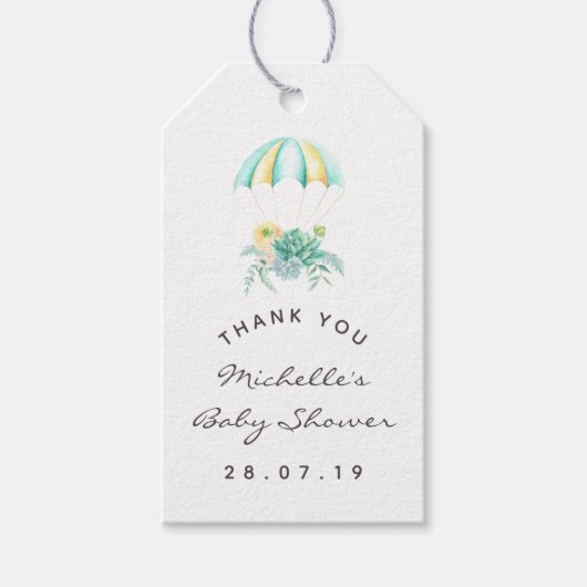 Floral Bouquet Parachute Baby shower Cadeaulabel (Voorkant)