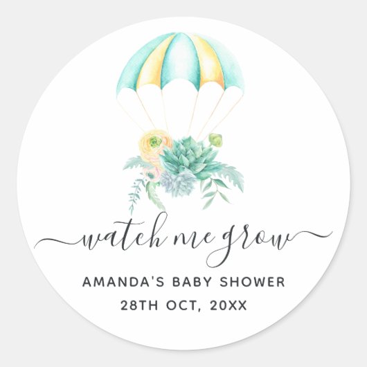 Floral Bouquet Parachute Baby shower Ronde Sticker (Voorkant)