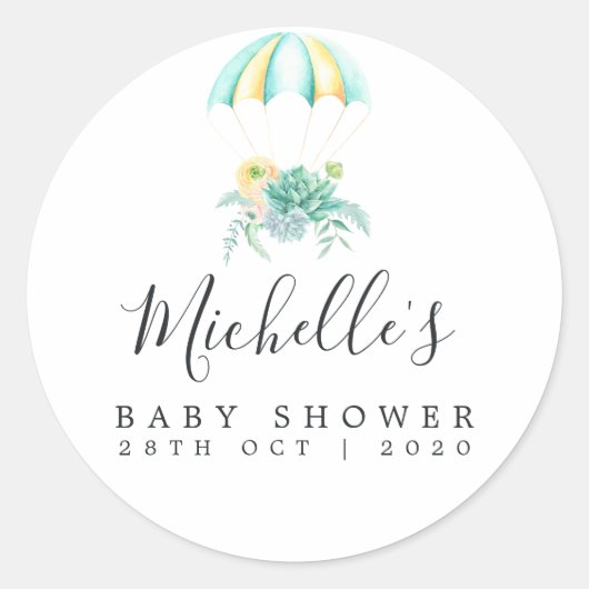Floral Bouquet Parachute Baby shower Ronde Sticker (Voorkant)
