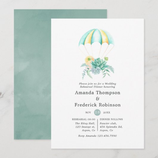 Floral Bouquet Parachute Rehearsal Dinner Kaart (Voorkant / Achterkant)